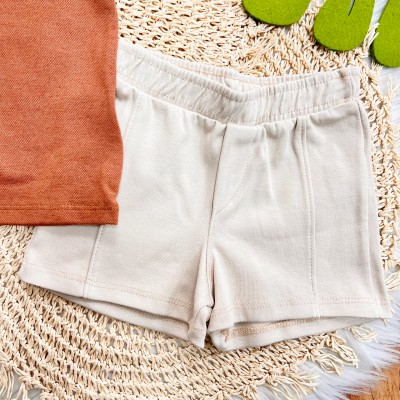 Conj. Camiseta Gola Polo e Bermuda em Moletinho - Ferrugem